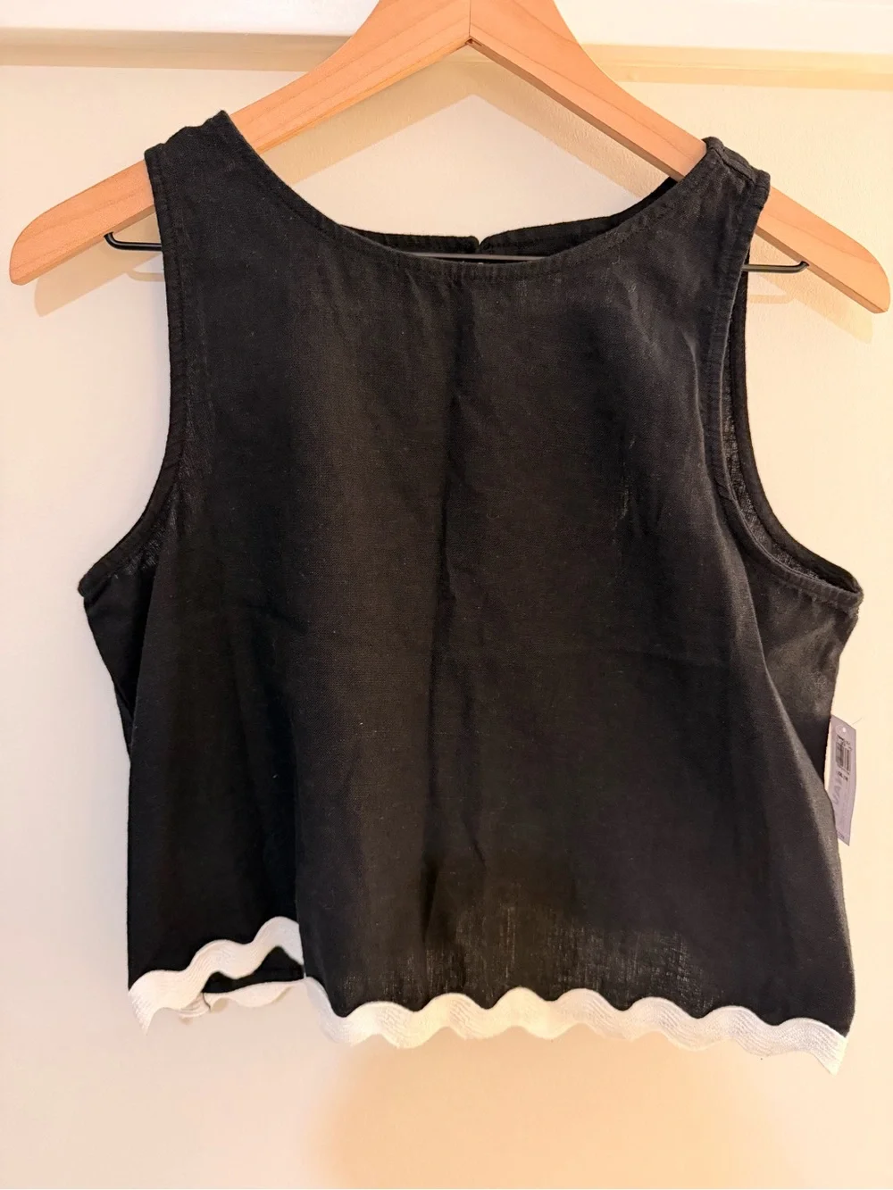 Old Navy Black Tank with White Scalloped Trim